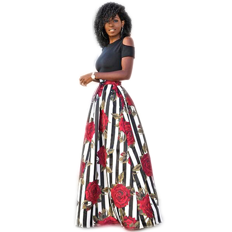 Summer Women Maxi Long Skirts Black Sexy Tops Two Pieces Fashion Ladies Female Floral Skirts Black Tops Vestidos Plus Size 5xl J190426