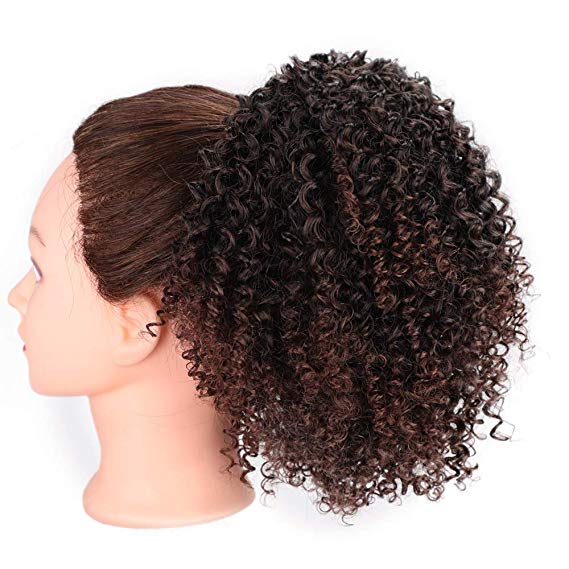 Dye freely Kinky Curly Ponytail chignon bun Human Hair clip in , Virgin Brazilian Curly Human Hair Ponytails Black Hairpieces Drawstring