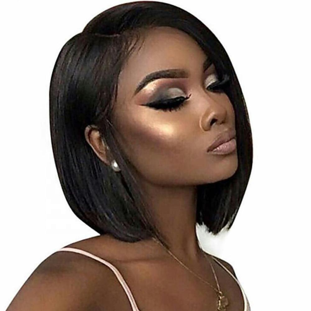 Short Bob Human Hair Lace Front Wig Brazilian Virgin Glueless Silky Straight Hair Wigs with Baby Hair for Black Women 130%