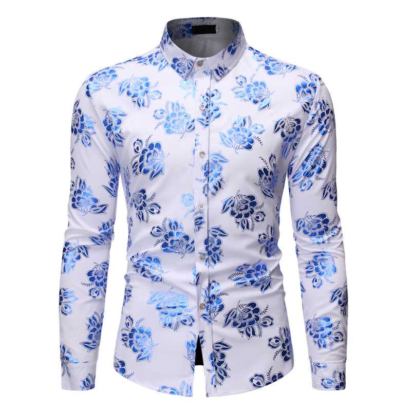 Chemises occasionnelles pour hommes Mode Chemise à manches longues Coloré Bronzing NightClub Tendance Fleur ZT-CS76