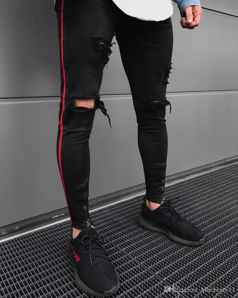 2018 New Arrived Men Side Red Stripe Biker Jeans Denim Ripped Holes Slim Supper Skinny Hip Hop Jeans Men, Black
2018 New Arrived Men Side Red Stripe Biker Jeans Denim Ripped Holes Slim Supper Skinny Hip Hop Jeans Men, Black