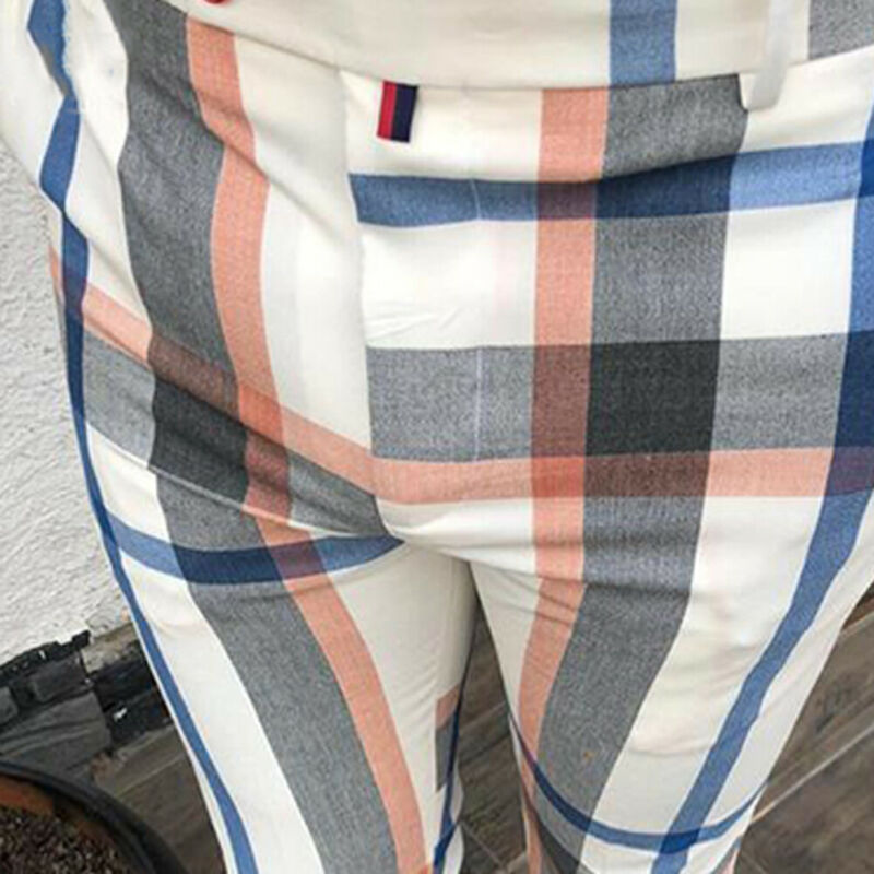 Men Plaid Pants Gym Slim Fit Trousers Gym Smart Casual Bussiness Long Pencil Pants Plus Size1