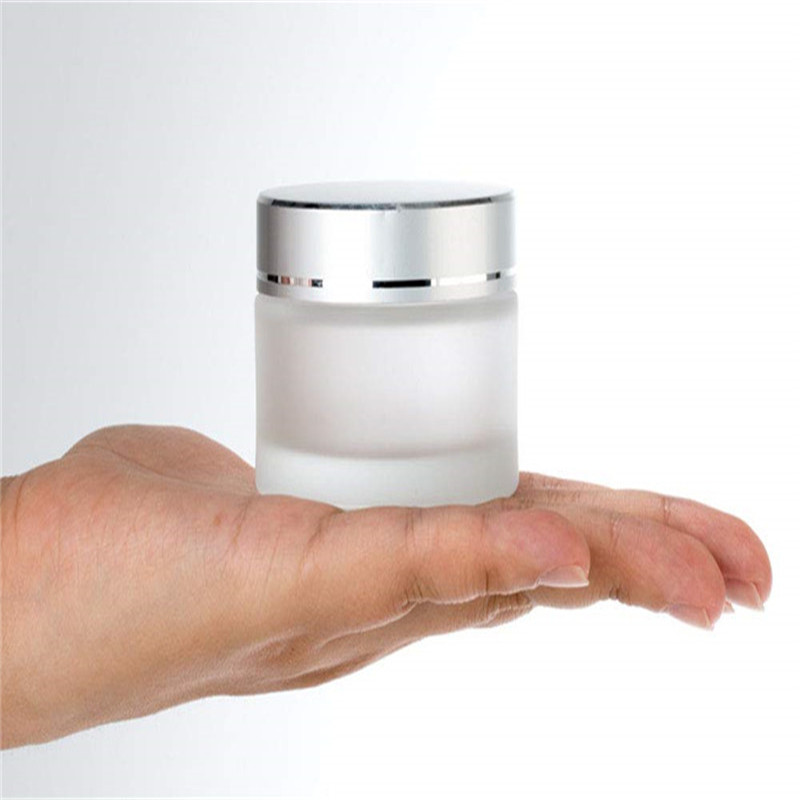 5g 10g 15g 20g 30g 50g Frosted Glass Bottles Cosmetic Jar Empty Face Cream Lip Balm Storage Container Refillable Sample Bottle with Silver Lids