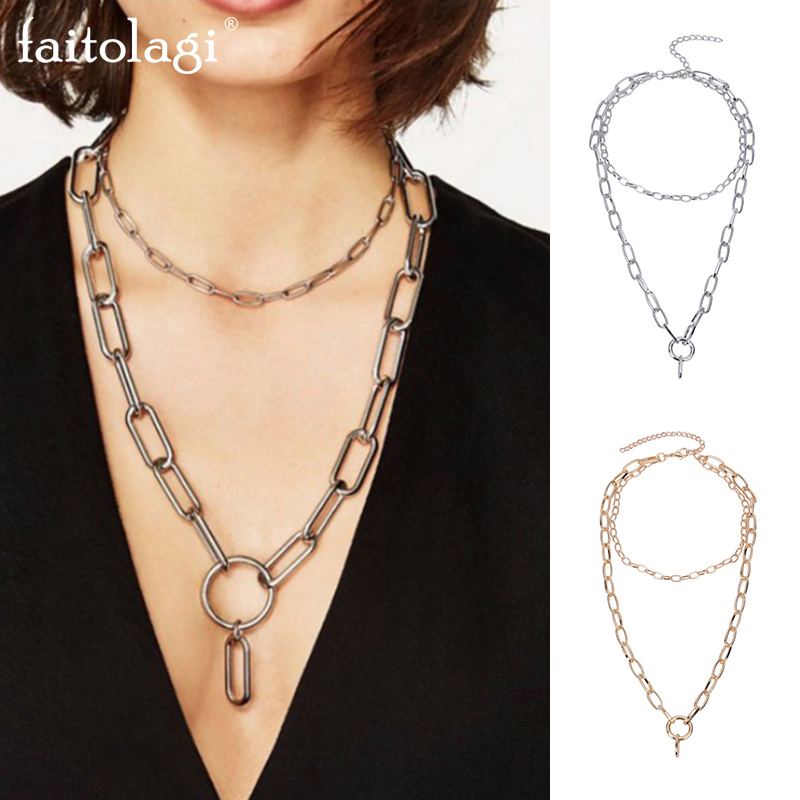 Chokers Punk Two Layered Chain Necklaces For Women Fashion Choker Collar Circle Pendant Hip Hop Necklace Girls Jewelry
Chokers Punk Two Layered Chain Necklaces For Women Fashion Choker Collar Circle Pendant Hip Hop Necklace Girls Jewelry