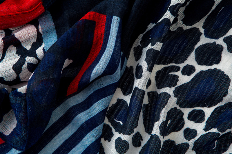 women winter scarf female autumn spring Spain style blue red leopard pattern patchwork scarf silk winter scarf