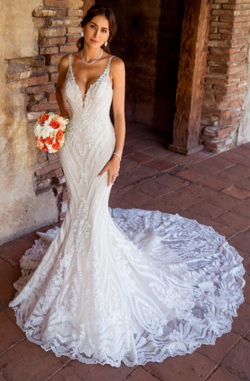 Kitty Chen Lace Mermaid Dresses V Neck Sexy Backless Sweep Train Country Wedding Dress Custom Made Plus Size Boho Bridal Gowns