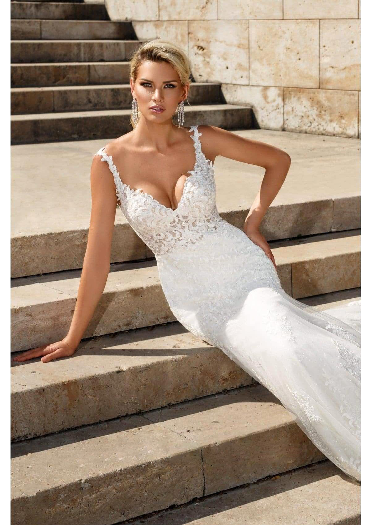 Simple Plus Size Romantic Lace Mermaid Wedding Dresses V Neck Backless Floor Long Wedding Dresses Bridal Gowns Vestidos de novia BC3074