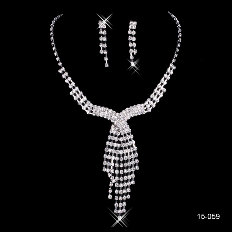 15059 Cheap Wedding Bridal Accessories Jewelry Necklace and Earring Set Party Jewelry for Wedding Party Bride, White
