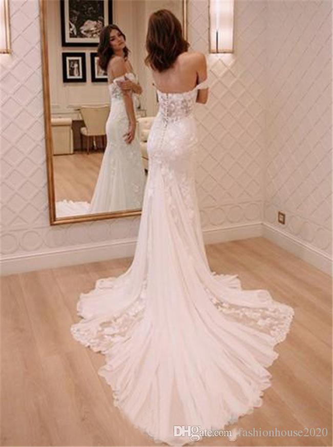 Mermaid New Design Wedding Dresses Off Shoulder Lace Appliques Illusion Open Back Sweep Train Custom Formal Bridal Gowns Robes De Mariee