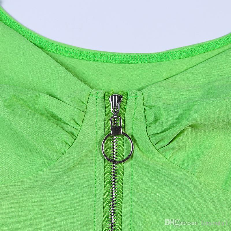 2020 Ladies Women Summer Sexy Slim Short Sleeve T-Shirt Casual Crop Tops Tee Shirts Club Front Zip Up Vest Crop Tops