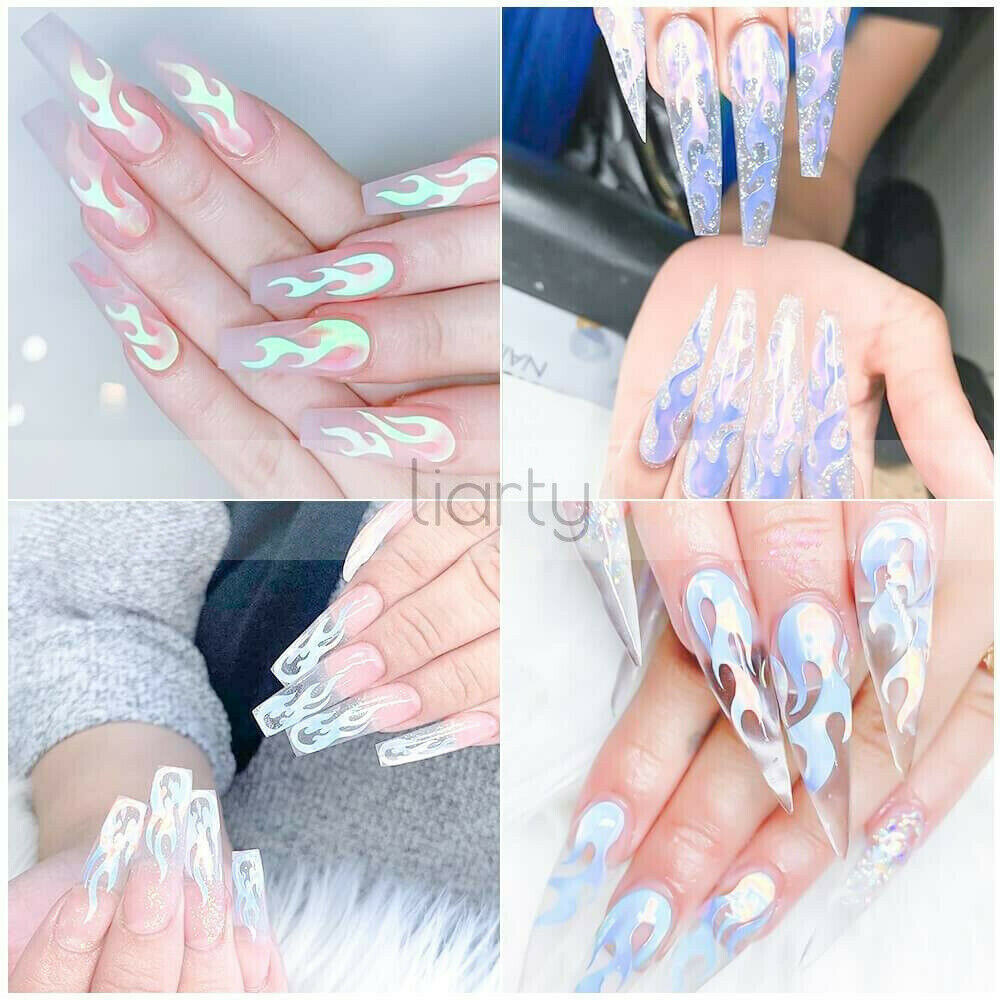 3D Fire Nail Art Sticker Holographic Strip Tape Manicure Decal DIY Tips Decor A987