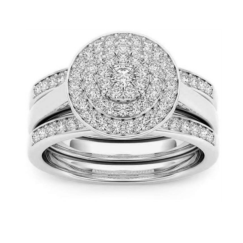 Crystal Female Big Zircon Stone Ring Set Fashion Gold Silver Bridal Wedding Rings For Women Promise Love Engagement Ring
