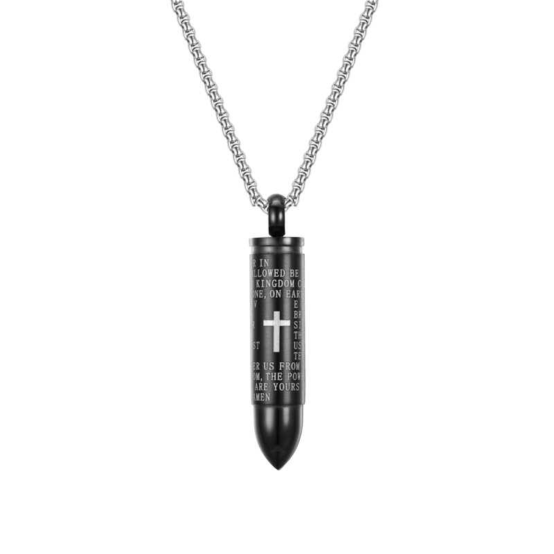 New 3 Colors Mens Titanium Stainless Steel Cross Prayer Scripture Bullet Pendant Necklace Openable Personalized for Men Jewelry Wholesale