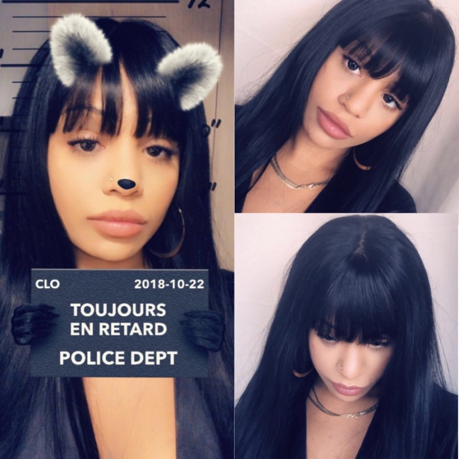 Long Straight Natural Hair Wigs With Bangs Womens simulation brazilian human hair wig Heat Resistance Black Brown for African American