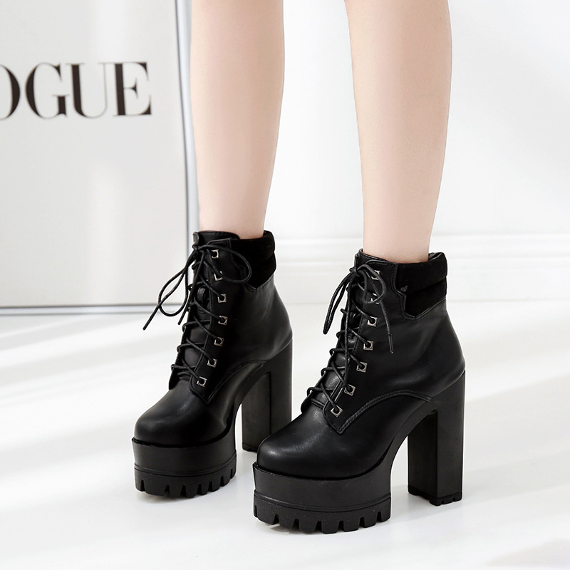 Round Toe Rock Shoes Woman Clogs Platform Lady Boots Lace Up Chunky Heel Martins Ankle Rubber High Heel, Black
Round Toe Rock Shoes Woman Clogs Platform Lady Boots Lace Up Chunky Heel Martins Ankle Rubber High Heel, Black