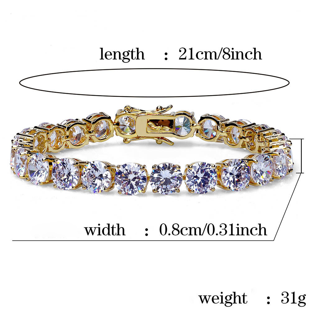 8mm Hip Hop Shining Tennis Bracelet White Zircon Bling 18k Real Gold Plated Men Women Bangle