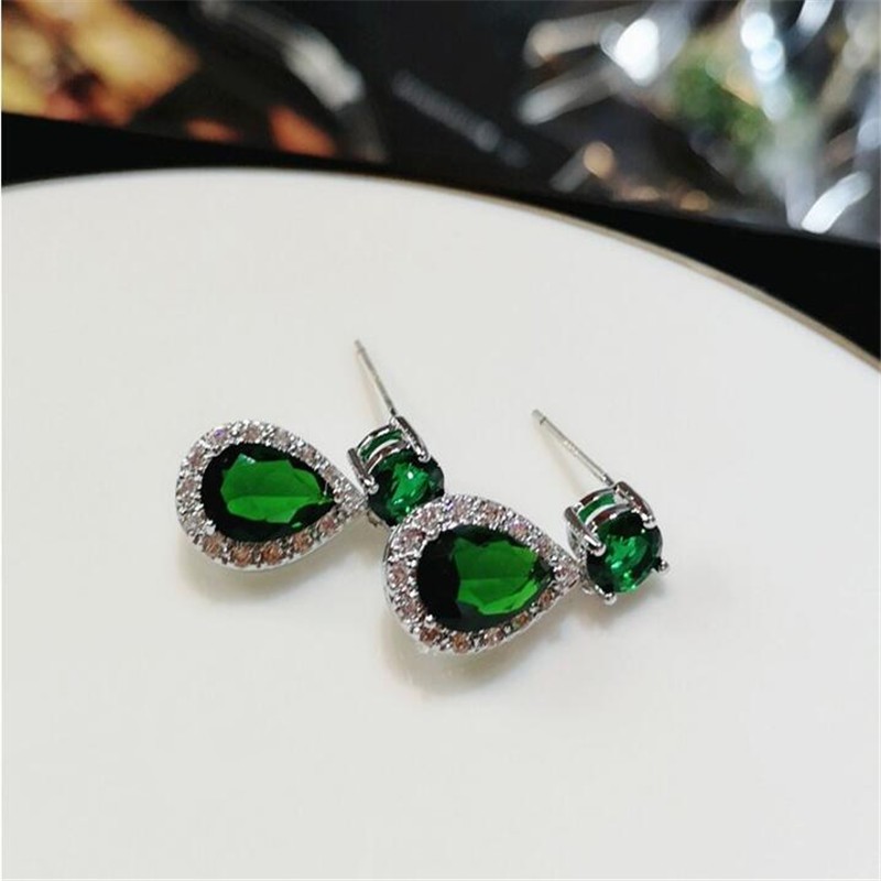 2019 New Arrival Hot Sale Luxury Jewelry 925 Sterling Silver Water Drop Multi Color CZ Crystal Gemstone Drop Earring Women Dangle Earrings