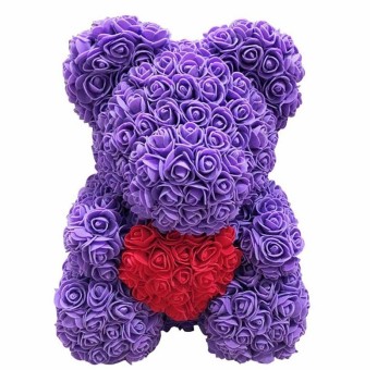 Lovely Big Red Rose Flower Bear Rose With Heart Ornaments Gifts for Valentines's Day Women Wife Gift 25cm 8 colors