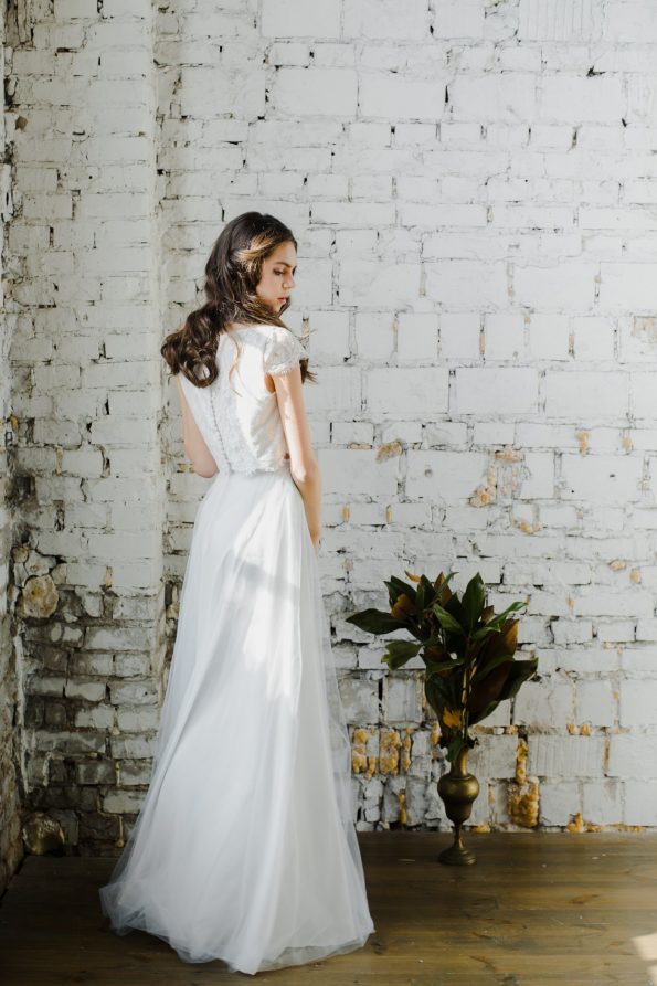 2020 Two Pieces Wedding Dresses A Line Jewel Neck Short Sleeve Boho Wedding Dress Custom Made Floor Length Elegant Vestidos De Novia