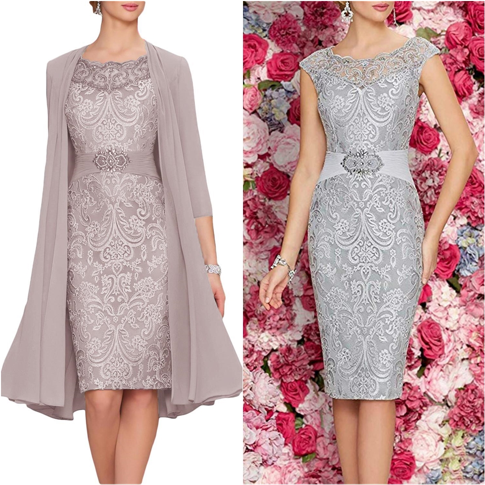 Pieces Sheath Lace Mother Formal Wear With Jacket Mother of groom Wedding Guest Dress Evening Bride Dress