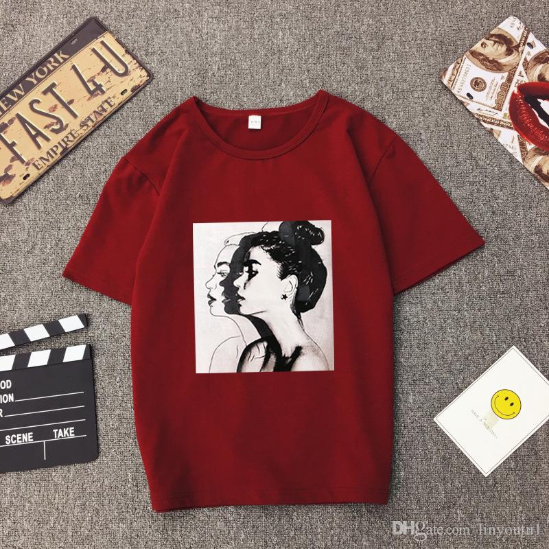 2020 New Fashion T shirt Woman Spring Summer Girls Print Short Sleeve O Neck Cotton Spandex Women Top Slim Fit Soft Women Tshirt