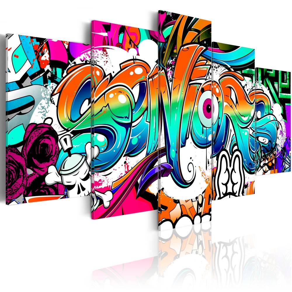 Fashion Wall Art Canvas Painting 5 Pieces Yellow Orange Blue Abstract color Graffiti Modern Home Decoration,e No Frame