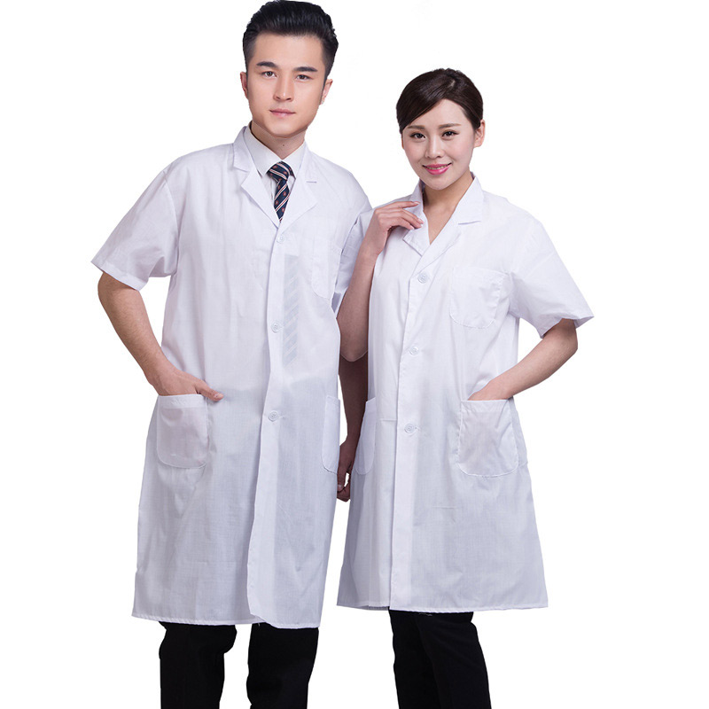 Summer Unisex White Lab Coat Short Sleeve Pockets Uniform Work Wear Clothing NFE99