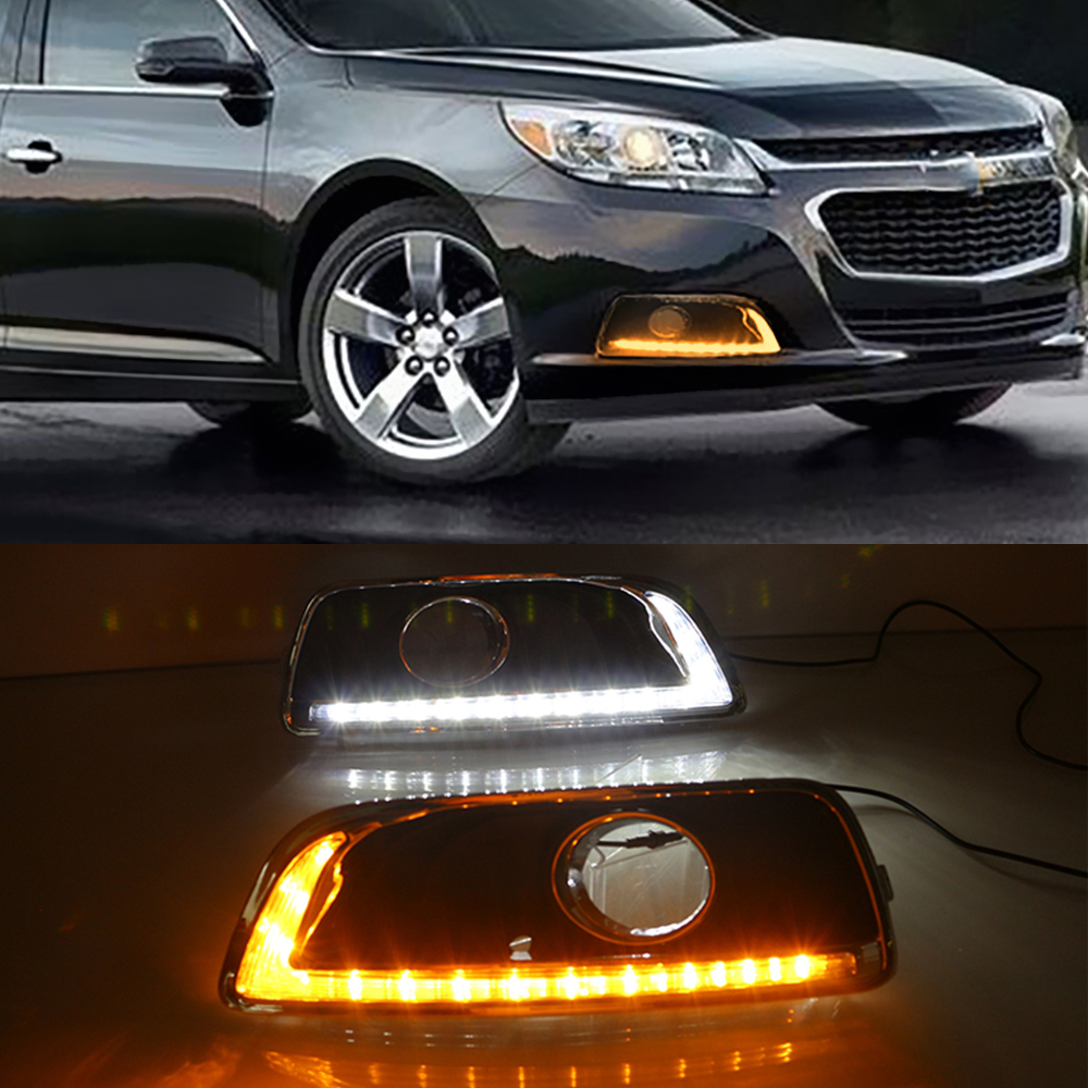 

1 Pair LED DRL Daytime Running Lights Fog Lamp With Yellow Turn Signal for Chevrolet chevy Malibu 2011 2012 2013 2014 2015