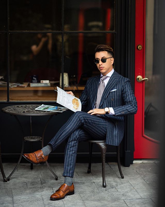 Pinstripe Two Pieces Groom Suit Mens Suit New Fashion Wedding Suits For Best High Quality Costumes De Mariage Pour Hommes