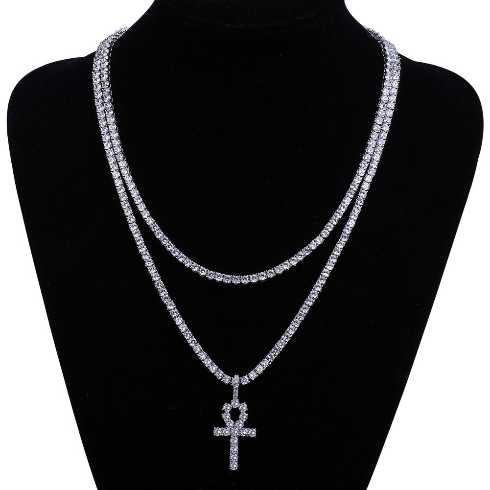 Gold Plated CZ Zircon Cross Key Pendant Tennis Chain Necklace for Men & Women Full Dia Hiphop Rapper Jewelry Couple Gifts Wholesale