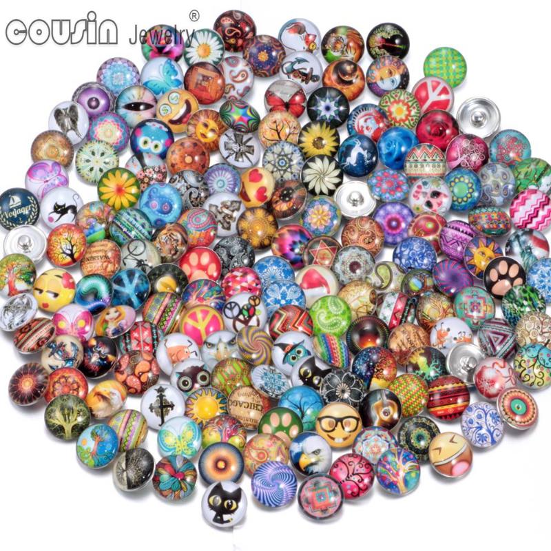 bracelet 100pcslot Mixed 18mm glass snap button jewelry Bracelets