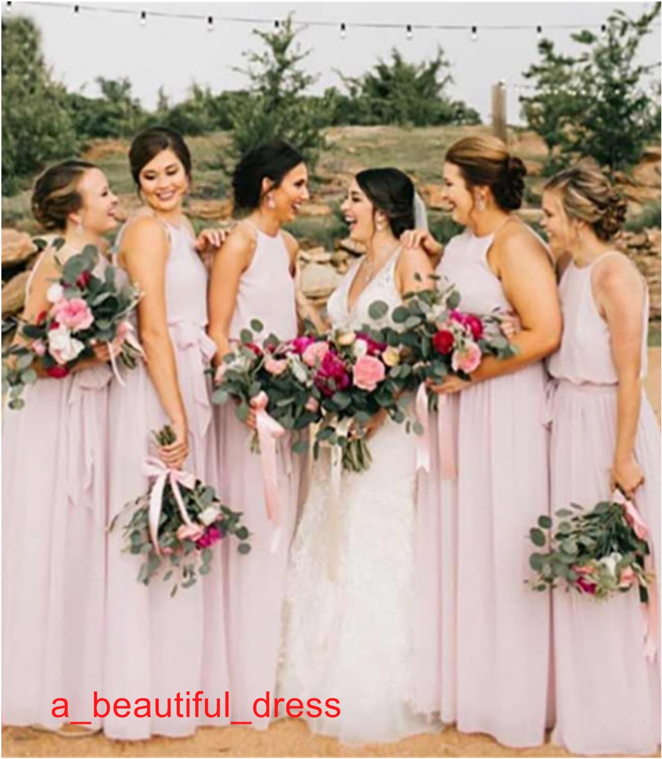 Formal Dresses New Simple A-Line Halter Bridesmaid Dresses Sleeveless Chiffion Plest Cheap Long Bridesmaid Dresses Custom Made