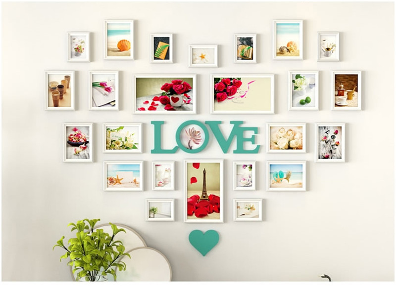 Romantic Heartshaped Po Frame Wall Decoration 25 piecesset Wedding Picture Frame Home Decor Bedroom Combination Frames Set9947624