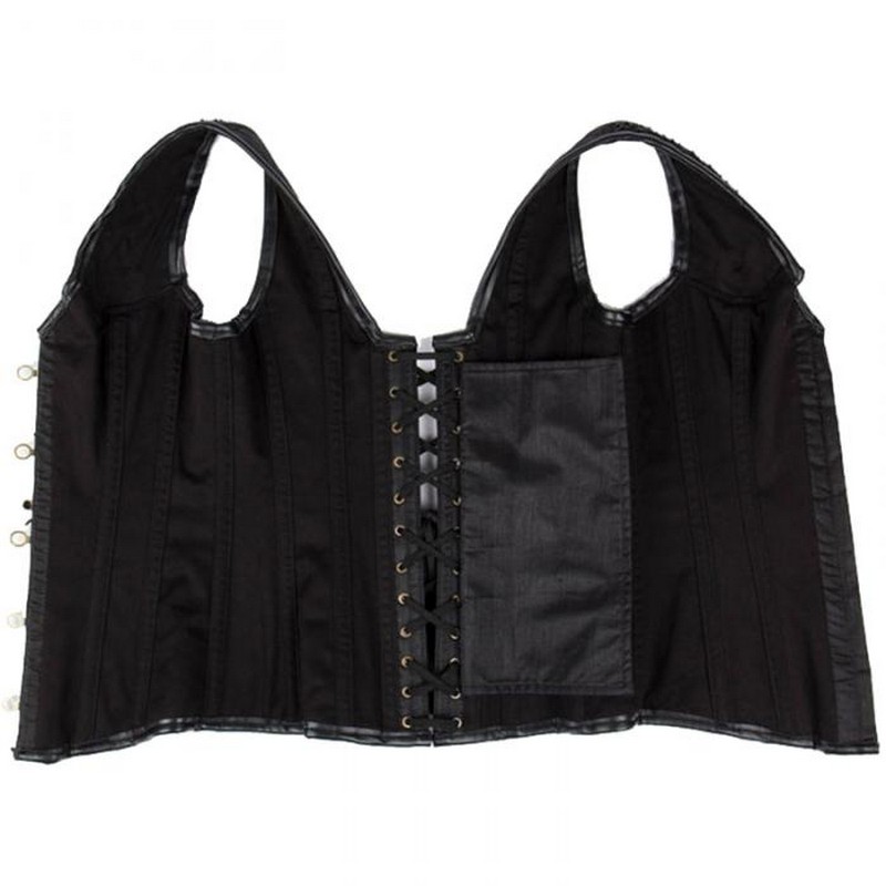 Women Black Steampunk Gothic Halterneck Overbust Corset Vest with Buttons and Gold Chain Accents Classic Lace Up Plastic Boned Clubwear XXL