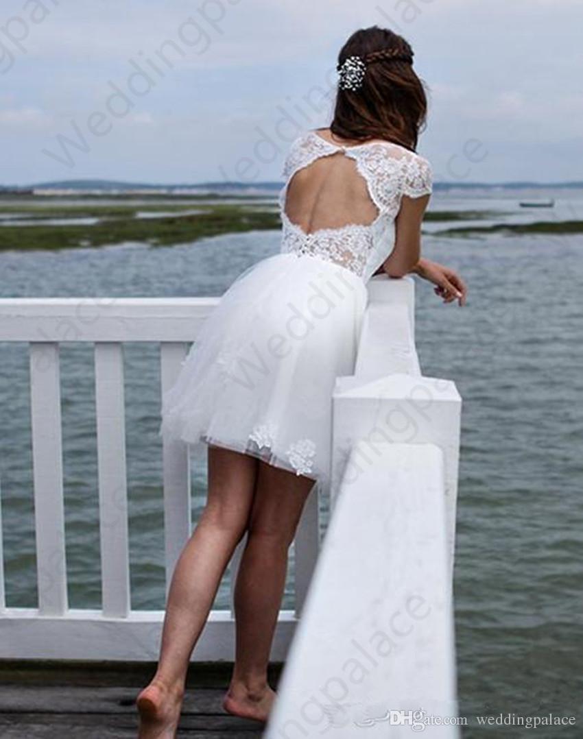Short Hot Sale Beachlace Wedding Dresses 2020 Newest Summer Scoop Neck A-Line Knee Length Tiered Tulle Bridal Gowns Vestido De Noiva