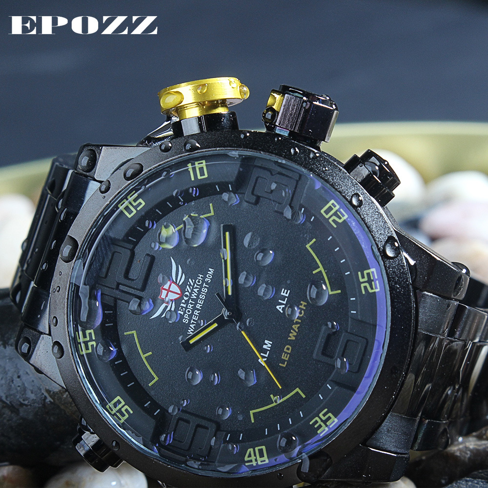 EPOZZ Sport Watch 3ATM Quartz Digital LED Dual Time Date Day Alarm Chronograph Stainless Steel Band Strap Outdoor Men WristWatch LY191213, Iver bslack
EPOZZ Sport Watch 3ATM Quartz Digital LED Dual Time Date Day Alarm Chronograph Stainless Steel Band Strap Outdoor Men WristWatch LY191213, Iver bslack
