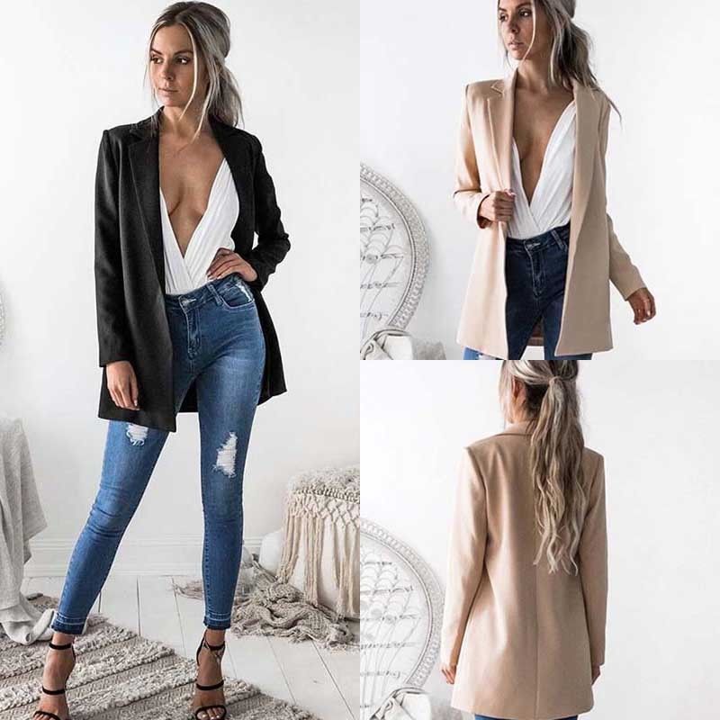 New Fashion Women Ladies Suit Coat Business Blazer Long Sleeve Outwears Office Lady's Long Blazers C18122401