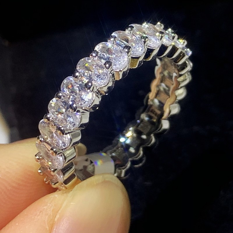 New Sparkling Vintage Jewelry Couple Rings Sterling Sier Big Oval Cut White Topaz CZ Dia Women Wedding Bridal Ring Set Gift