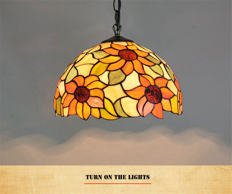 European creative sun flower glass chandelier Tiffany stained glass bar club pastoral retro restaurant art chandelier lamps TF021
