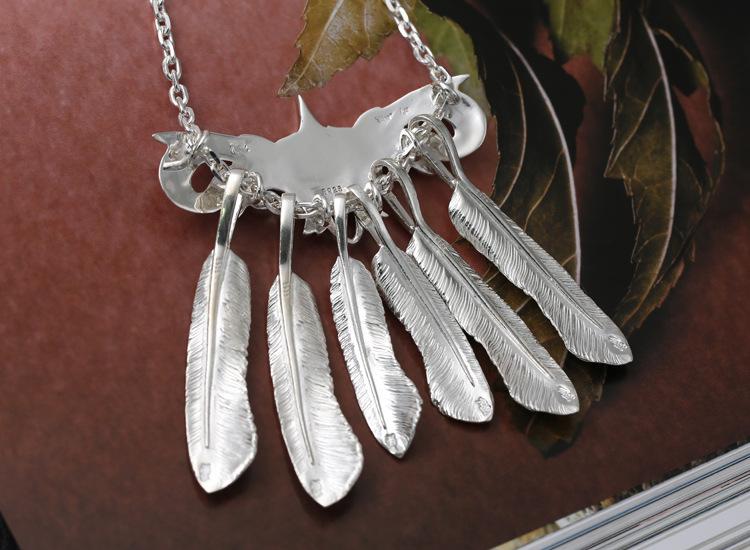 Brand new 925 sterling silver jewelry vintage Japanese style antique silver hand-made designer feather pendants necklaces for men
