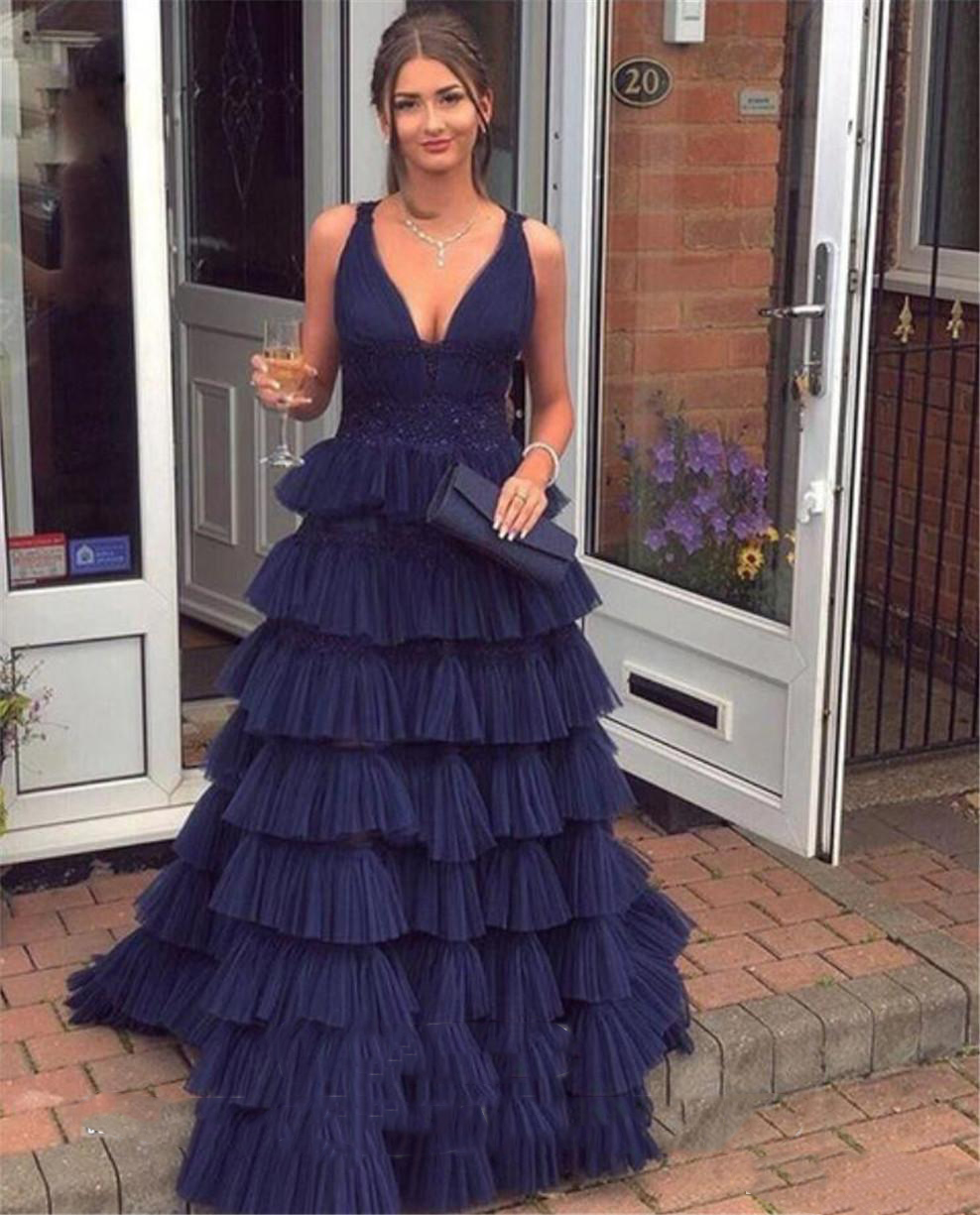 Arabic Navy Blue Tiered Layers Tulle Evening Dresses Deep V-Neck Prom Formal Gowns Party Dress Custom Made, White
Arabic Navy Blue Tiered Layers Tulle Evening Dresses Deep V-Neck Prom Formal Gowns Party Dress Custom Made, White