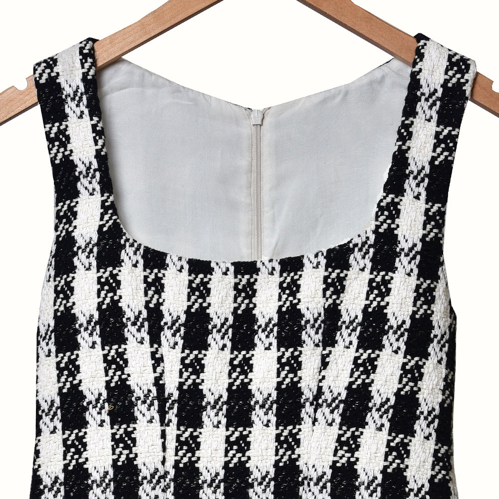 2020 Spring Summer Sleeveless Square Neck Multicolor Houndstooth Print Tweed Short Mini Dress Women Fashion Dresses W1815063