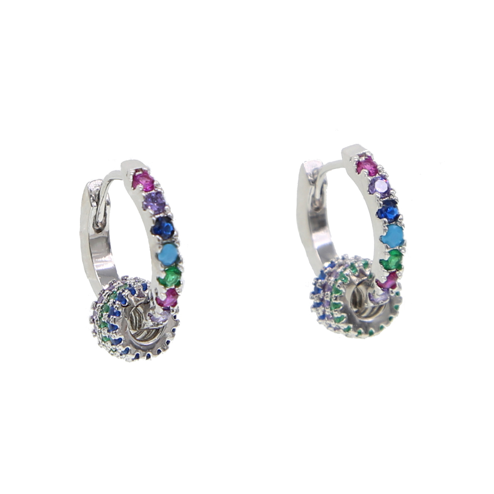 Small hoop with colorful cz circle floating beads unique fashion women girl mix cz color Huggie small hoop earring