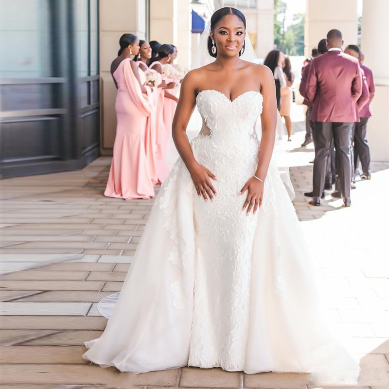 Plus Size Sheer Side Waist Mermaid Wedding Dresses Sweetheart Lace Appliques Detachable Train Wedding Gowns Africa Church Bridal Dress, Red
Plus Size Sheer Side Waist Mermaid Wedding Dresses Sweetheart Lace Appliques Detachable Train Wedding Gowns Africa Church Bridal Dress, Red