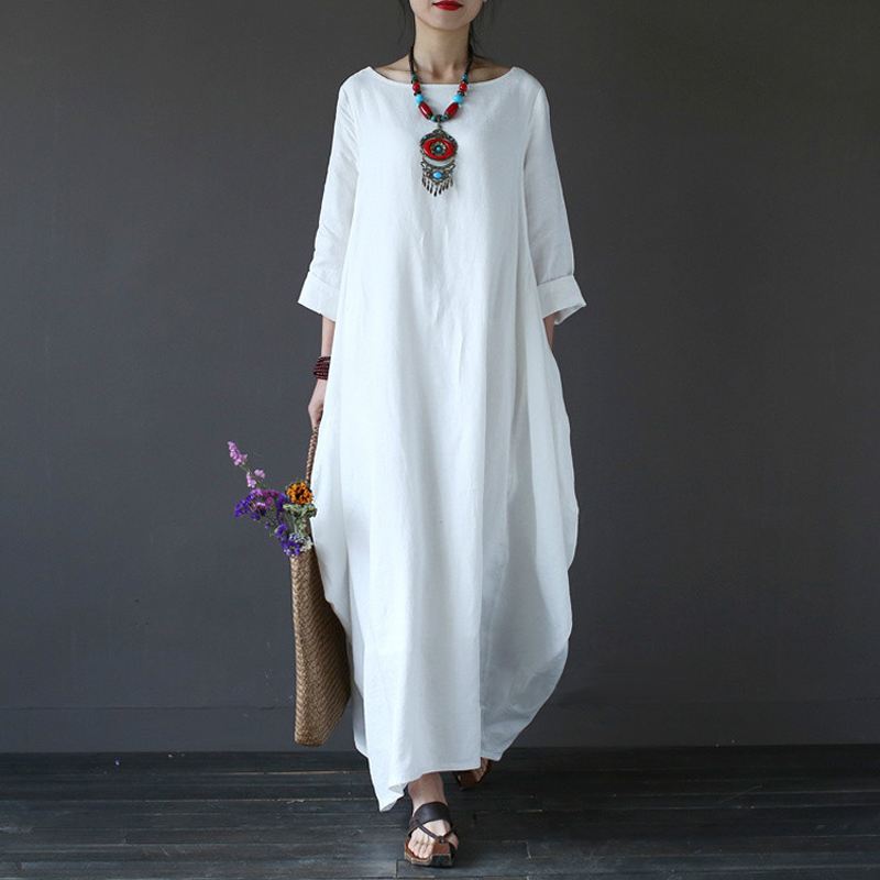 Casual Dresses ZANZEA 2021 Women's Sundress Vintage Linen Long Dress Female Beach Party Maxi Batwing Sleeve Baggy Vestidos Kaftan Robe1