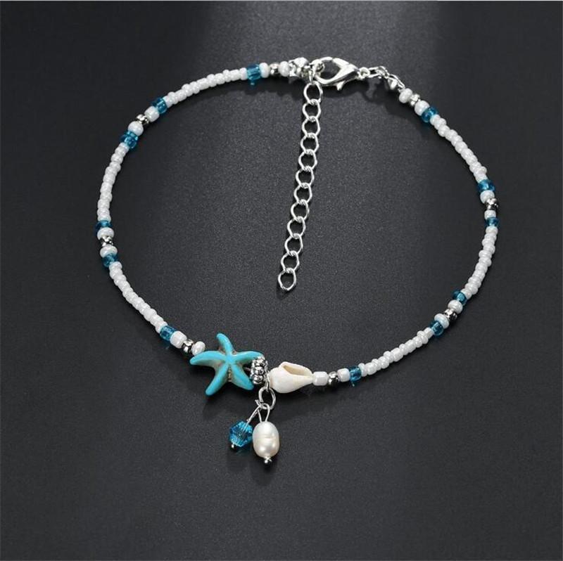 Boho freshwater pearl charm anklets women barefoot sandals beads ankle bracelet summer beach starfish beaded ankle bracelets foot jewelry GB