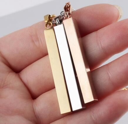 Stainless Steel Bar Pendant Necklace New Fashion Gold Rose Gold Silver Solid Blank Bar Charm Pendant For Buyer Own Engraving Jewelry