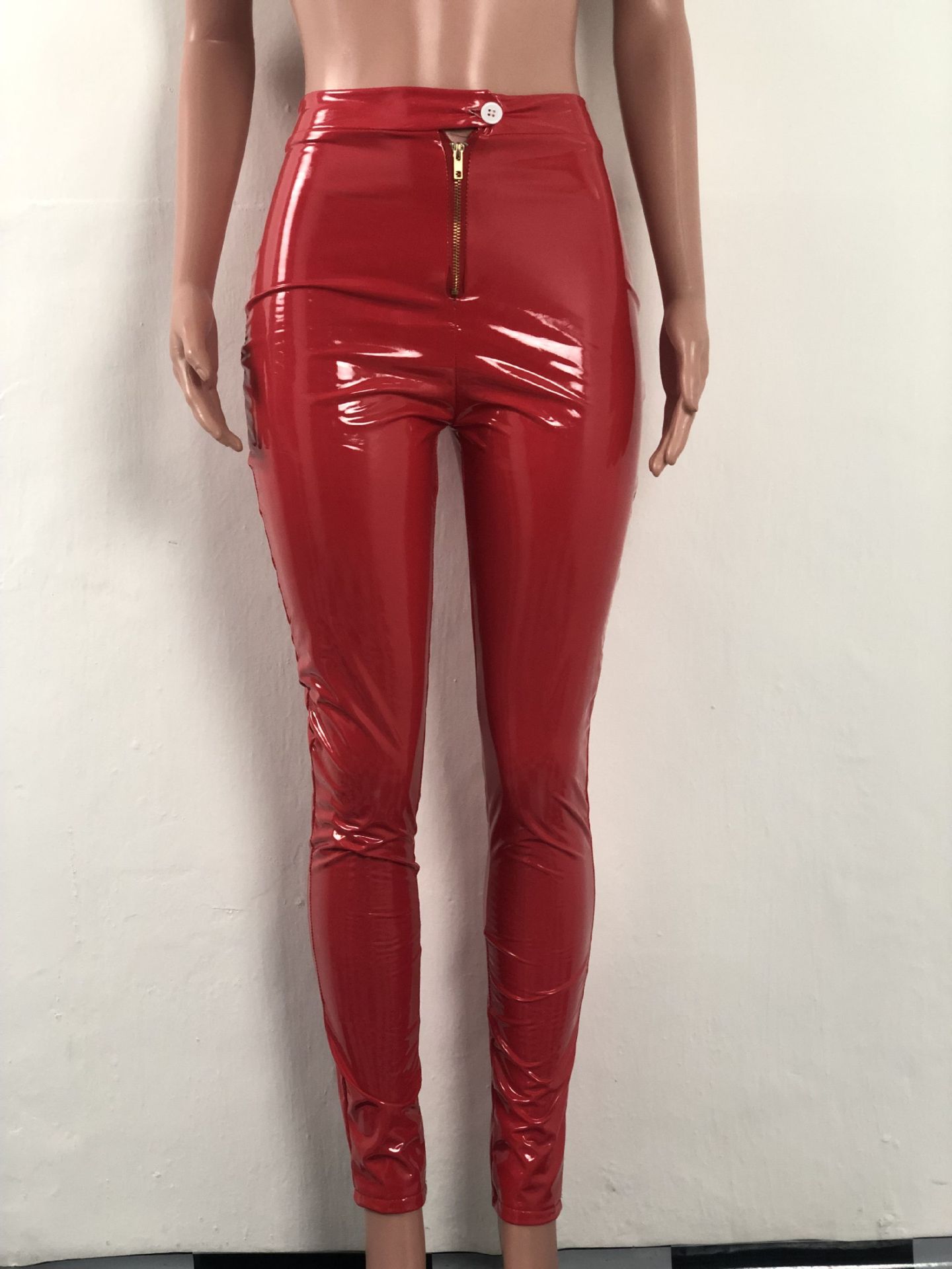 hot sale Sexy Women Faux PU Leather Pants Button Zippers Fake Leather Capris High Elasticity Trousers Faux Leather Long Pants