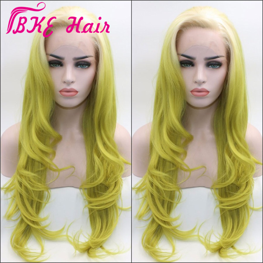 Hotselling Ombre Color green Lace Front Wigs synthetic with Baby Hair cosplay lace frontal Wigs for white/black women Pre-plucked Hairline