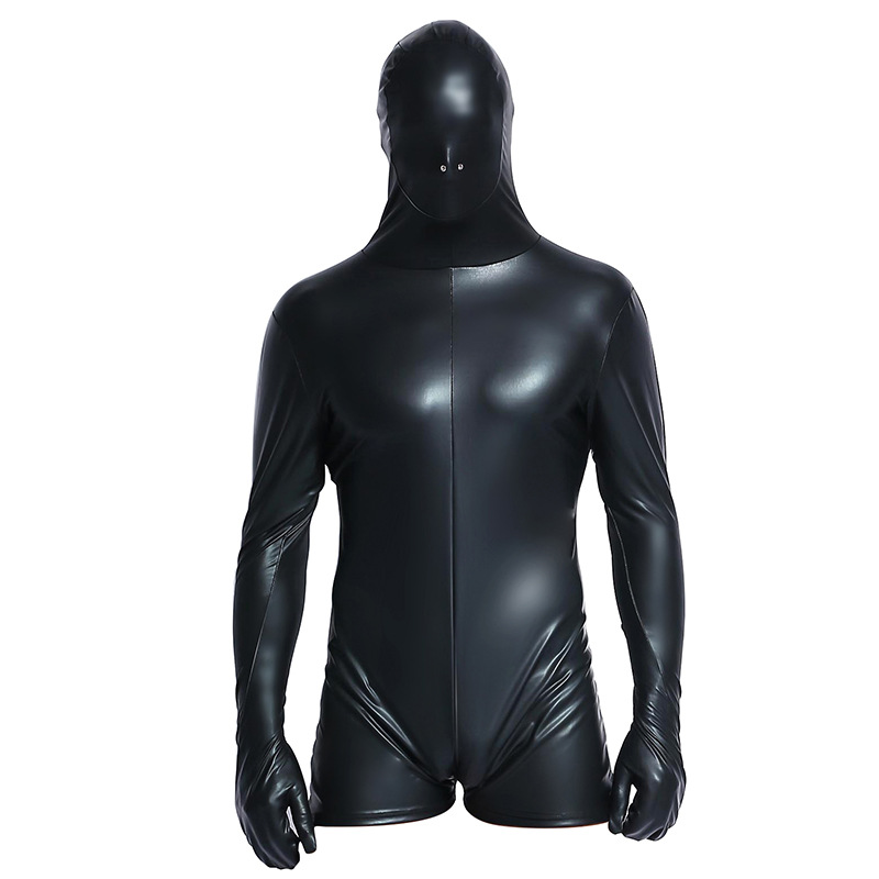 Mens Sexy Full Body Latex BodySuit Tight Black Cosplay Catsuit One-piece PU Leather Clothing For Night Club Dance Wear Pantyhose